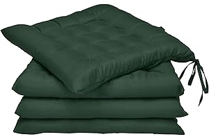 Beautissu Lea Set de 4 Cojines para Sillas de Jardin 40x40 cm con Lazos – Cojin de Asiento para Interior y Exterior con un Grosor de 5 cm – Cojín Verde Oscuro para Muebles de Jardín y Sillas