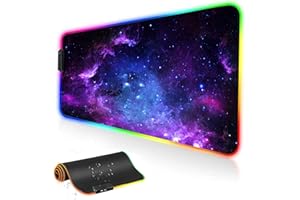 AILRINNI RGB Tapis de Souris Gaming - Grand Tapis de Souris XXL 800x300mm, 14 Modes LED Lumineuse Tapis de Souris, Surface Antidérapante pour Gamer (Ciel étoilé)
