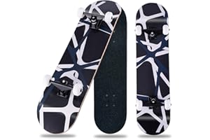 CLYCTIP Skateboard pour Les débutants, 80 x 20 cm Complète Skateboard 8 Plis Double Kick Concave Planche de Roulements ABEC-11 et Anti-Dérapant Roues PU Skate pour Jeunes et Adultes