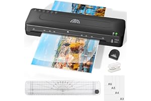 Apritsce Laminiergerät A3, 6 in 1 Laminiergerät mit Folien für A3/A4/A5/A6, Kalt und Heiß Laminator mit Papierschneider, Eckabrunder und Lochstanzer, Foliergerät für Zuhause, Schule, Büro