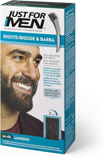 Just For Men Tinte Gel Barba Y Bigote Con Aloe y Aceite de Coco, Moreno M45 | Gel para barba/bigote, elimina canas en 5 min,