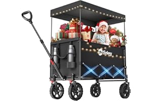 Sekey XXL Carrello Spiaggia con Tetto 150L 150KG, Carrello Pieghevole per Bambini, Carrelli Pieghevole con Ruote con Protezione Solare per Spiaggia Campeggio SE 4018, Nero