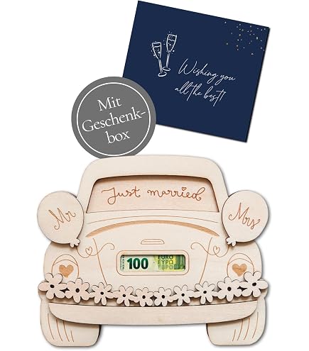 Luckeey Personalisiertes Geldgeschenk Zur Hochzeit – Bilderrahmen Mit „Just Married“ Auto & Stift