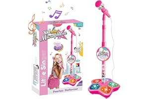 Vibbang Kids Microphone And Stand, Kids Microphone and Stand Adjustable,Kids Karaoke Sing Musical Toy, Childrens Karaoke Machine With Adjustable Stand Lights For Girls Boys Party Pastime