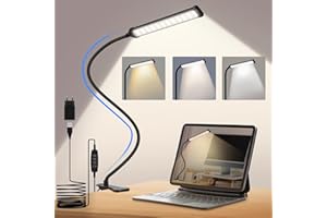 VIIVUU Lampada con Pinza, Luce con Pinza USB, 3 Colore e 10 Luminosità-70CM lampada da lettura, Lampade da Scrivania 6W 72 LED Lampade da Letto per Lavoro, Letto [Classe di efficienza energetica E]