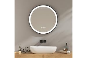 ‎EMKE EMKE Badspiegel mit Beleuchtung 60cm wandspiegel rund mit 3 Lichtfarbe dimmbar, Antibeschlag, Speicherfunktion,Touch,3 Stunden automatische Abschaltung,energiesparend Spiegel rund