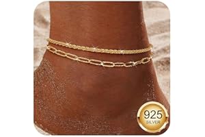 Diamday 925 Sterling Silver Ankle Bracelets for Women Gold Silver Anklet Adjustable Women's Anklets Waterproof Dainty Layered Anklet Set Ankle Chains Beaded Rope Link Beach Anklets for Women