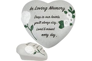 QUICKDRAW SUPPLIES In Loving Memory Memorial Heart Ornament with Diamantes & White Roses – Graveside Grave Decoration, Cemetery Ornament for Mum Dad Nan Grandad – Funeral Remembrance Tribute Stone Effect Keepsake