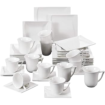 MALACASA, Serie Flora, 6 Teiligen Set Kaffeeservice Marmor Porzellan Eckig Kaffeetasse Tassen 4,5 Zoll / 11,5 * 7,5 * 11cm / 350ml Becher Kaffeebecher Set Teetasse Bechersets für 6 Personen