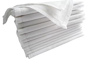 Linen Clubs Juego de 12 servilletas de tela blanca de gran tamaño, 20 x 20 pulgadas, con dobladillo cosido con acabado de esquina ingletada