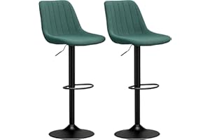 HOMCOM Modern Bar Stools Set of 2, Height Adjustable Swivel Bar Chairs with Backrest, Gas Lift and Footrest, Chenille Barstools for Breakfast Counter, Kitchen Island, Green