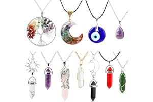 Crazyfly Zestaw kryształowych kryształów leczniczych Evil Eye Vintage Kwiat Księżyc Ochrona Czakra Naszyjnik Drzewo Życia Kamień naturalny do produkcji kamieni szlachetnych, zestaw kamieni leczniczych