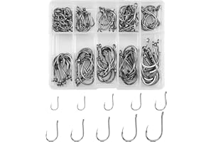 HHZZXCDH 100 STK Angelhaken Kohlenstoffstahl Angelhaken in 10 Größen Angelhaken mit Widerhaken Angelhaken mit Öse mit Kunststoff Organizer Box Fishing Accessories Angelhaken Mit Vorfach 3#-12#