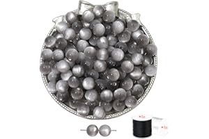 ftiemlovde 50 Stück 10mm Loch Grau Perlen Edelsteine zum Auffädeln Erwachsene Groß,Lose Rosenquarz Magic Schmuckperlen Beads zum Armbänder （Grau 10mm）