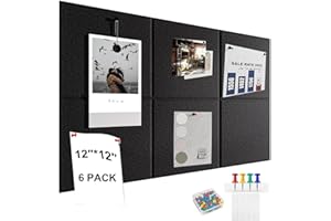 HIKENRI 6 Pack Large Cork Board for Walls,Bulletin Board with Removable Adhesive Tabs,Pin Boards for Offices,Felt Notice Boards with Pins for Home,Memos,Photos(Black)