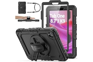 SEYMAC stock Custodia per Lenovo Tab One/K9 8,7 Pollici 2025 (TB-305FU/TB-305XU), Custodia resistente con Proteggi Schermo Porta Matita [Cinghia da Mano Girevole a 360 Gradi] Supporto, Nero
