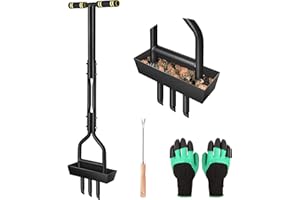 IEEILULU Aeratore per Prato Manuale, Arieggiatore Manuale Aeratore Prato con Vassoio di Stoccaggio, Attrezzo da Giardino e Guanti, Aeratore per Prato, Cortile, Giardino
