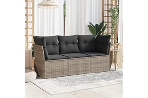 Faroom Sofá Jardín de Ratán de 3 Plazas, Sofas Exterior de Terraza con Cojines Acolchados, Sofa Terraza 3 Plazas, Muebles Jardín Exterior Sofá Jardin Exterior 3 Plazas Gris