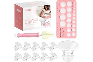 RAMXCION Nipple Rulers with 10PCS Flange Inserts 13/15/17/19/21mm Compatible with 24mm Flanges/Shield of Most Breast Pumps, Silicone Flange Sizing Breast Pumps Accessories for New Moms (Transparent)