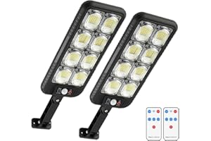 PEAKRO Farola Solar Exterior 2 Pack, 200 LED Luz Solar Exterior 3 Modos Sensor de Movimiento Foco LED Impermeable IP65 Lampara Solar Exterior Potente Farolas Solares Jardín Garaje Patio