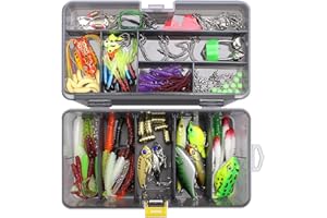 ZOKBOM 168 PCS Mixed Soft & Hard Fishing Lures Set, Includes Plastic Worms, Jigs, Hooks & Frog Lures - Tackle Box for Freshwater & Saltwater Fishing