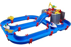 AquaPlay Harbour Waterbahn - Juego de Agua para Exteriores con Tren, Barcos y 2 Figuras de Juego, Juguete acuático para niños a Partir de 3 años, 128 x 93 x 40 cm