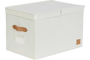 LOVE !T STORE !T LOVE IT STORE IT Pudełko do przechowywania premium z pokrywką XL, z materiału lnianego, z możliwością opisania, wzmocnione drewnem, bardzo duże i stabilne, beżowe, 50 x 33 x 32 cm