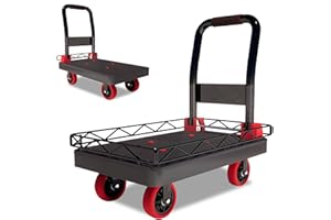 ‎NICEYCARE 2-in-1 Schwerlast Plattformwagen mit Gitter, Faltbarer Transportwagen 800 kg Tragkraft, 90×60 cm Rollwagen mit 13 cm TPR Rollen, Klappbarer Plattformwagen für Lager, Werkstatt, Industrie, Umzug