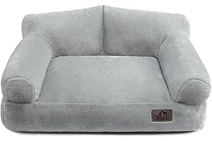 Hollypet Cat Bed Small Dog Bed, Fluffy Plush Cat Couch for Cats and Puppy, Soft Sleeping Pet Sofa Breathable Pet Cushion, Light Grey