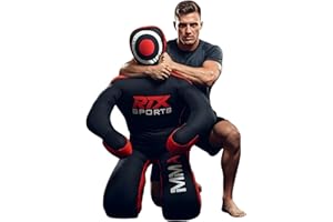 RTX SPORTS RTX MMA Judo Grappling Dummy | Vide | Sac de frappe pour Jiu Jitsu brésilien | Lutte, arts martiaux, autodéfense, karaté, entraînement de submission | Position assise en toile factice