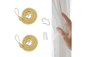 NANAOUS Lot de 2 embrasses de rideaux décoratives faites à la main avec 2 crochets à vis en métal (doré)