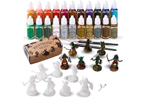 IPEAU Acrylique Miniatures Peinture Set 22 Couleurs dont Métalliques Or/Argent Primer&Shades et 7 Figurines Kit Débutant pour RPG DND War Hammer Gaming Sci-Fi Maquettes Technique Speedpainting en 1 Couche