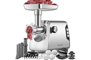 AAOBOSI #12 Tritacarne,[𝟑𝟎𝟎𝟎𝐖 Max], 3 Velocità, Tritacarne Elettrico: 2 Lame, 4 Piastre, 3 Farcitori per Salsicce, Kit Kibbe, Pinza per Carne, Pressa per Burger, Scatola di Stoccaggio Integrata