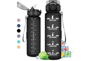 KOLLYKOLLA Gourde 1L, Gourde Sport, Gourde avec Paille Réutilisable Réutilisable, Bouteille d'eau avec Marqueur de Temps, Water Bottle pour Adulte, l'école, Cyclisme, Voyage, Camping, Fitness, Yoga, Bureau