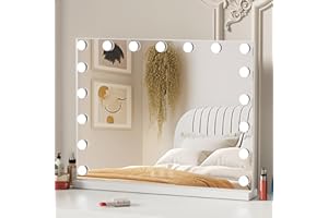 Buildonely Lustro do makijażu 70 x 55 cm, duże lustro Hollywood z oświetleniem, 17 diod LED, 3 tryby świecenia, lustro stołowe, ścienne, sterowanie dotykowe