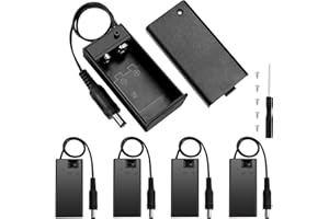 5 Pezzi 9V Supporto Batteria, KUOQIY 9V Batteria Custodia Supporto con ON/OFF + Spina CC, Custodia per Batteria PP3, per CCTV, Motore, Solenoide, Striscia LED, con Vite e Cacciavite
