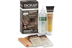 BIOKAP RAPID trwała farba do włosów 8.03 jasny naturalny blond | tylko 10 minut | organiczny olejek arganowy – kompleks Tricorepair – wegańska | optymalne pokrycie siwych | do 80% naturalnych składników