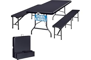 CASARIA® Ensemble Table Pliante et 2 bancs 180 cm Table de Jardin 8 Personnes Camping terrasse Pique-Nique
