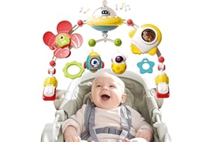 ENERS Kinderwagen Spielzeug mit Musik, Spielbogen Kinderwagen Babyschale Kinderbett Babyspielzeug, Mobile Kinderwagenkette mit Rasselspielzeug, Hängend Sensory Babyspielzeug Geschenk für Neugeborene