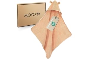 ‎MOYO MOYO Kapuzenhandtuch mit Ohren in Puder I 75x75cm I Kleinkind & Baby Badeponcho aus 100% Frottee-Baumwolle I Babyhandtuch mit Kapuze I Weiches Baby Badetuch I Waschbares Kapuzenhandtuch Baby