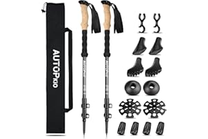 ‎AUTOPKIO AUTOPkio Nordic Walking Stöcke, Wanderstöcke Verstellbar Walking Stöcke Teleskop 7075 Aluminium Trekkingstöcke mit Gummipuffers für Damen & Herren, Trekking (Schwarz)
