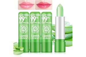 FOCUSUN 3 Pezzi Aloe Vera Rossetto - Verde Rossetto Cambia Colore, Balsamo per le Labbra Con Cambio Colore Della Temperatura Magica,Trucco Labbra Nutriente a Lunga Durata,Set Lucidalabbra Regalo Compleanno