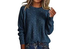 Famzuneu Glitzer Pullover Damen Elegant Festliche Strickpullover Pailletten Weihnachten Winterpullover Casual Stricken Sweater Langarm Warm Pulli Rundhals Lose Sweatshirt Herbst Winter