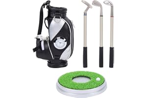 Golfpåse Pennhållare och bas, Mini Desktop Golfpåse Penhållare Miniatyrmodell Dekoration Golf Nyhet Present Set(Black