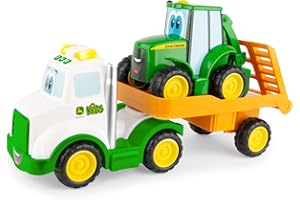 John Deere Johnny et sa Dépanneuse, Ensemble de Jouets pour Tracteur de Transport, Ensemble de Ferme pour Les Tout-Petits, Jouet à Pousser adapté aux garçons et aux Filles de 18 Mois, 2, 3 Ans +