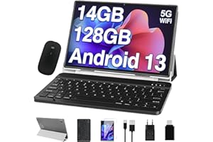 Oangcc 2024 Newest Android 13 Tablet 10 Pollici,14GB RAM+128GB ROM (TF 1TB),Octa-Core 2.0GHz, FHD Tablets con 5G+2.4G WiFi, 8000mAh| 5+8MP| Widgets| BT5.0| GPS| Tablet con Mouse e Tastiera - Grigio