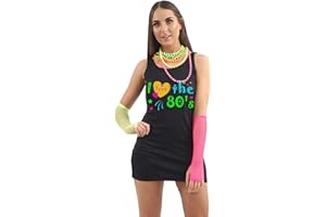 FNA Fashions Ladies I Love The 80s Black T-Shirt Long Vest Top Bodycon Tunic Dress Hen Festival Fancy Dress Accessory