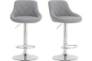 Millhouse Modern Bar Stools Set Leatherette Adjustable Swivel Gas Lift Chrome Footrest Base Grey DM931