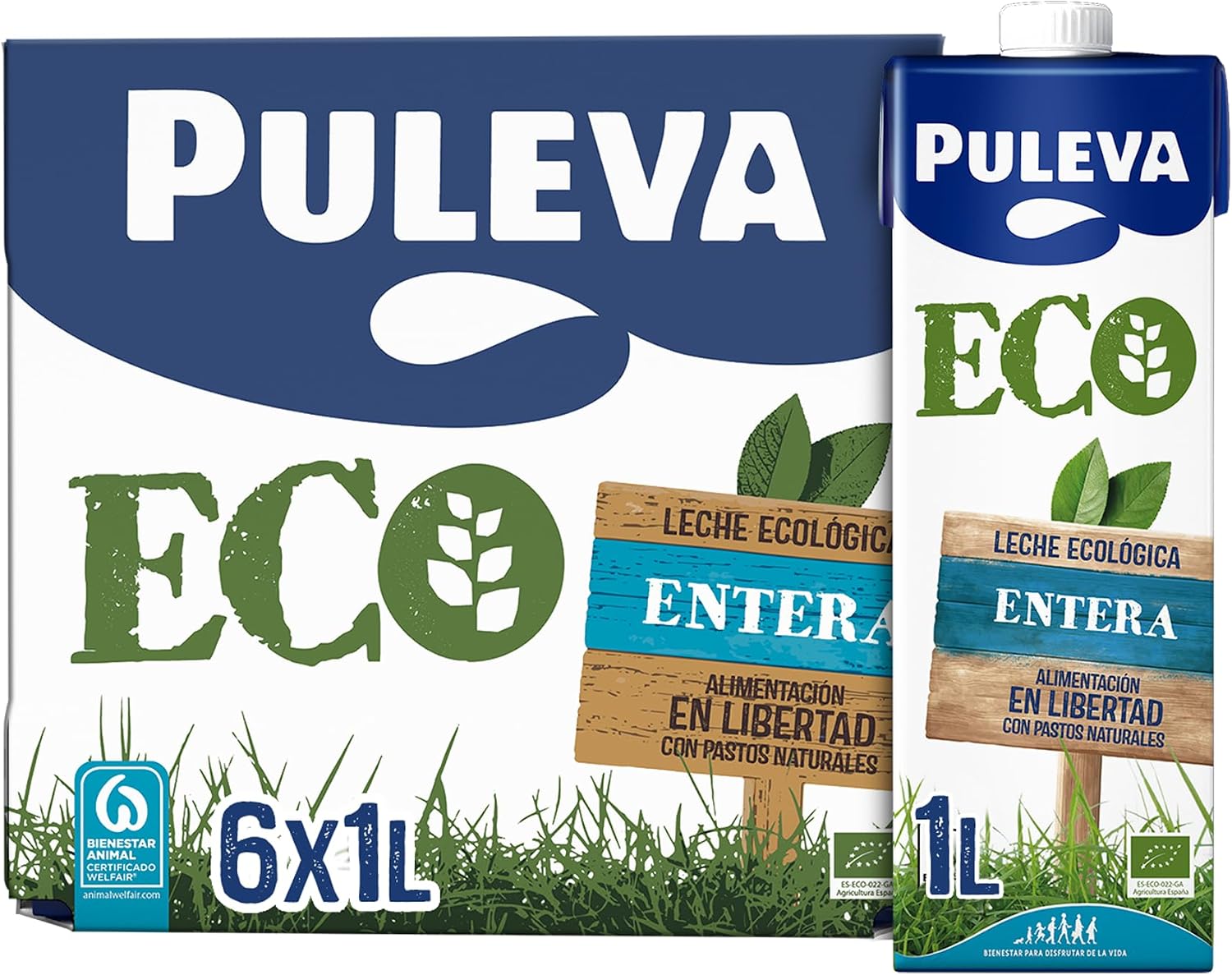 Puleva ECO - Leche Ecológica Entera BIO - Bienestar Animal - Brik UHT Pack 6 x 1L