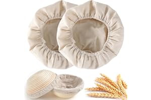 LZKHEH Ensemble de 2 paniers à pain doublés en tissu de lin pour une fermentation parfaite. Pour une pâte à pain de qualité. Idéal pour la cuisine artisanale.Panier non inclus.